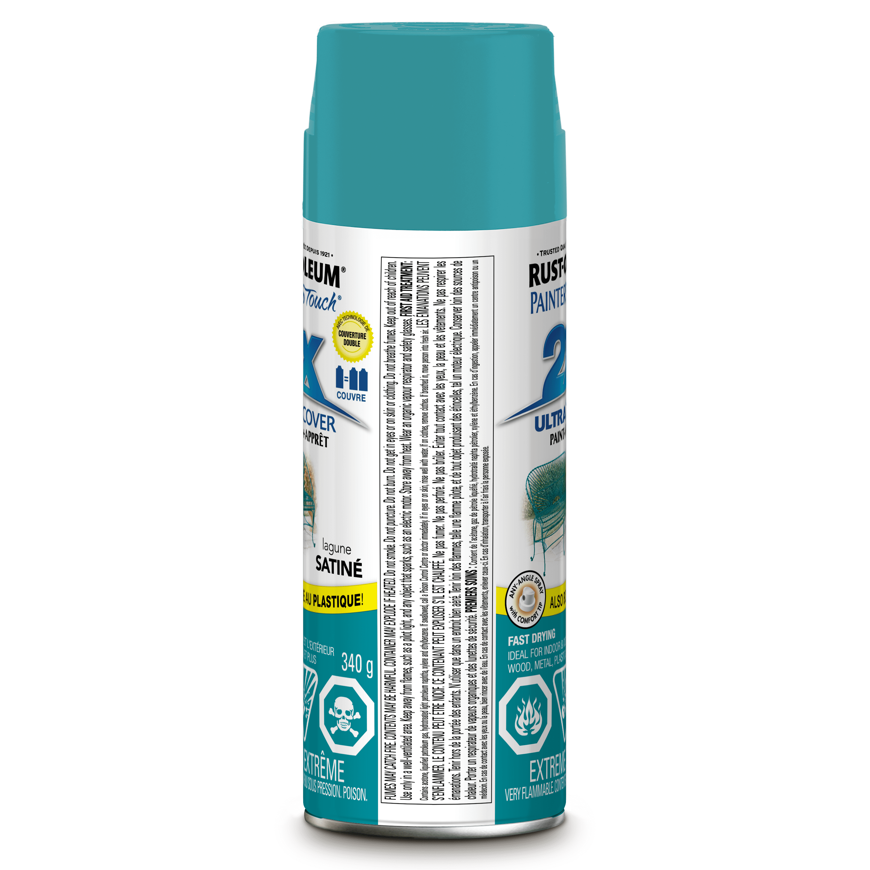 Rust-Oleum Painter's Touch 2X Ultra Cover Peinture et apprêt polyvalents en Satin Lagoon, aérosol de 340 g