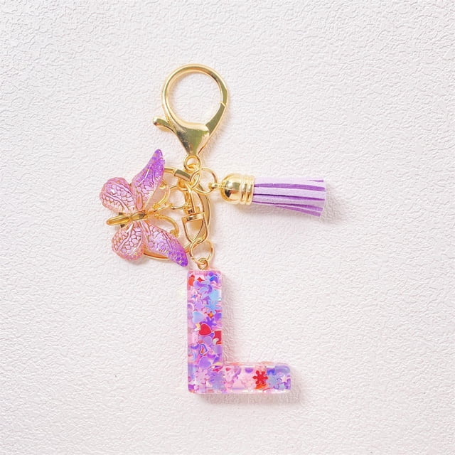 TopLLC Tools&Home Improvement Initial Letter Keychains For Women Tassel Purple Cute Car Keychain For Wallet Backpack Bag A chopper