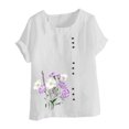 thumbnail image 4 of QATAINLAV Chemises en Lin et Coton pour Femmes Décontractées Amples à Manches Courtes Blouse Boutonnée Surdimensionnée à Col Rond Tunique Graphique T-Shirts Hauts d'Été de Plage Ventes Quotidiennes Blanc TTTG, 4 of 5