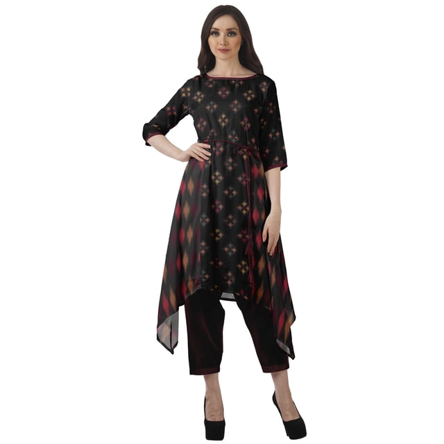 Moomaya Printed Traditional Clothing Womens Asymmetric Kurti Kurta With Pant Set