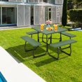 thumbnail image 3 of Topbuy 8-person Round Picnic Table with 4 Benches and Umbrella Hole, Green (1 Count), 3 of 9