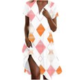 thumbnail image 2 of Ovzne Robes d'Été pour Femmes Robe Mode Femmes Imprimé Floral Col en V Manches Courtes Robe Ample et Confortable Robe de Vacances Manches Courtes Imprimée Liquidation, 2 of 6