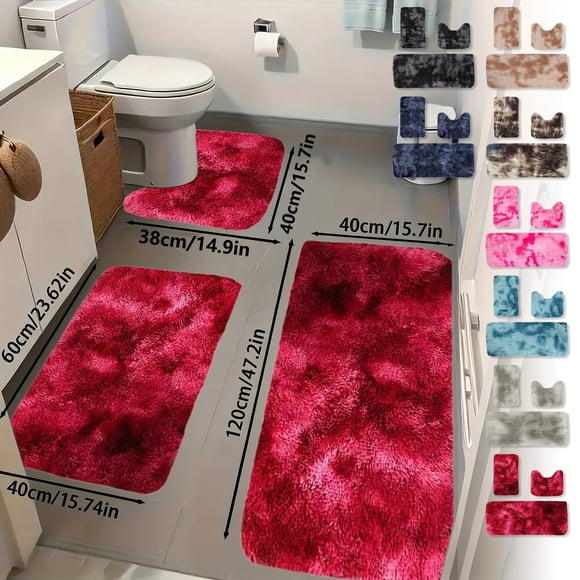 Sentmoon Living Room Area Rug Mixed Color Bath Mats 3 Set Large Size Winter Bathroom Rugs for 3 Pcs Toilet Mats Soft Water Absorption Non Slide Thick Washable Easiler To Dry Dark