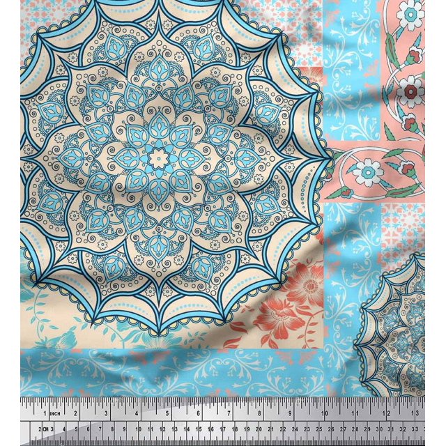 Soimoi Cotton Voile Fabric Floral & Mandala Patchwork Printed Fabric 1 Yard 56 Inch Wide