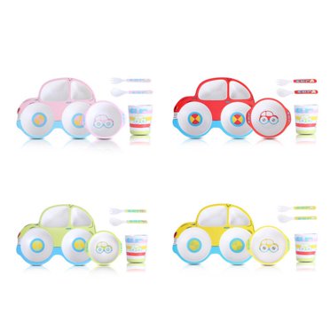 Baby Bowl Spoon Fork Feeding Food Tableware Set Fiber Cartoon Kids Dishes
