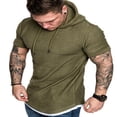 thumbnail image 2 of Men Solid Slub Cotton Short Sleeve Slim Fit Hooded T Shirt, 2 of 5