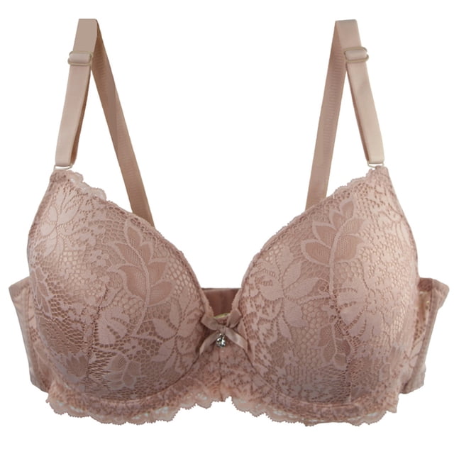 Yanlir Women's Push Up Lace Bra Front Closure Bras Posture Full Coverage Comfortable Breathable Underwire Unlined Back Support Plunge Seamless Bra(Beige,M)