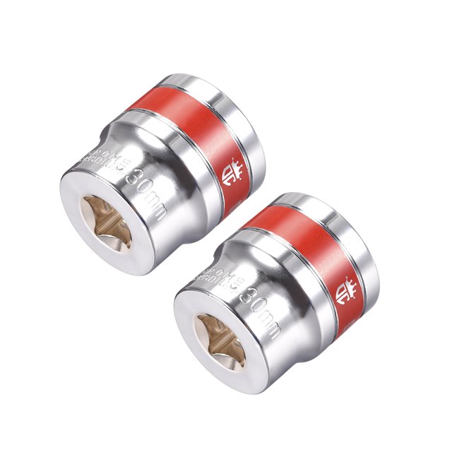 Unique Bargains 2 Pcs 1/2-Inch Drive by 30mm Shallow Socket w Red Band, Cr-V, 6-Point, Metric
