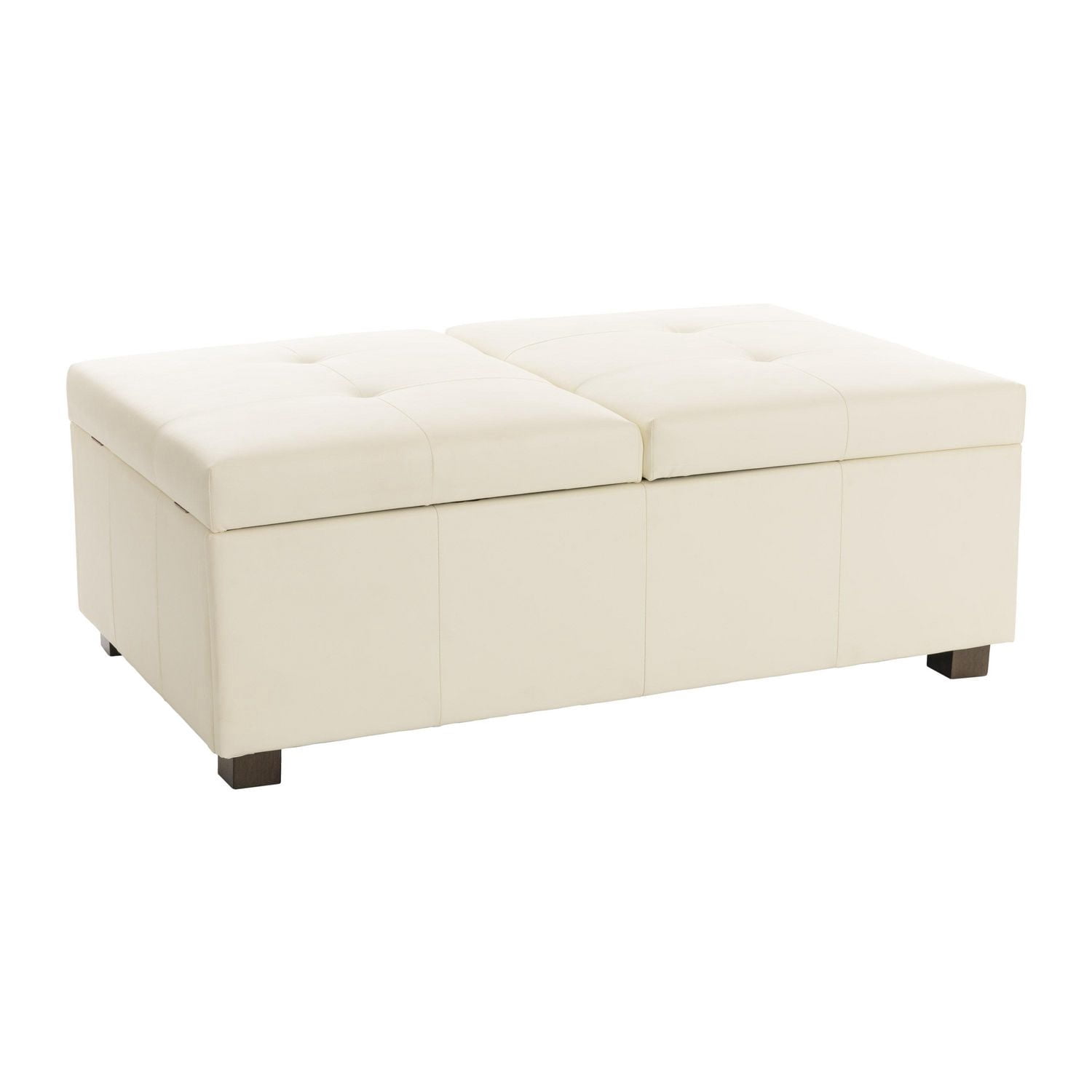 Pouf de rangement double de luxe CorLiving Antonio en similicuir de qualité supérieure avec pieds en bois