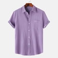 thumbnail image 2 of Men Casual Solid Turndown Short Sleeve Button Closure Shirt Hawaii Blouse, 2 of 9