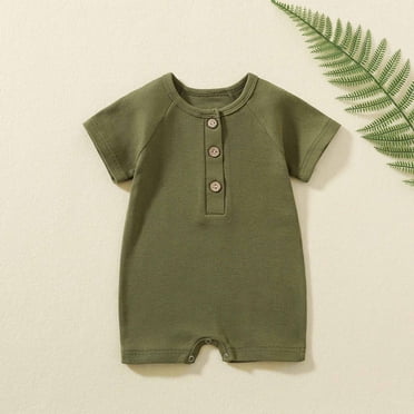 UPPADA 3 Months Baby Girl Clothes Toddler Baby Girl And Boys Summer Rompers Short Sleeve Crewneck Jumpsuits Cotton Ribbed Button Solid Infant Onesie
