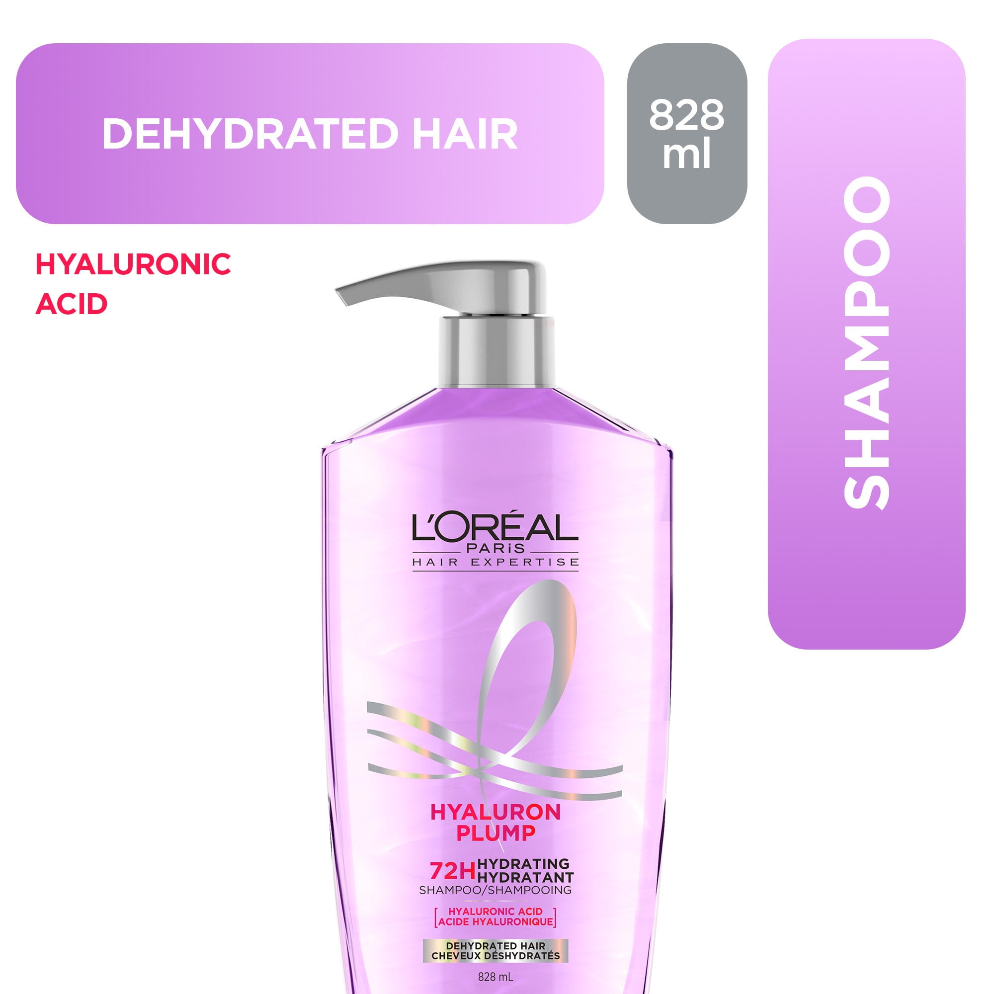 L'Oréal Paris Hair Expertise Hyaluron Plump Hydrating Shampoo, With Hyaluronic Acid for Dehydrated Hair, 828ml