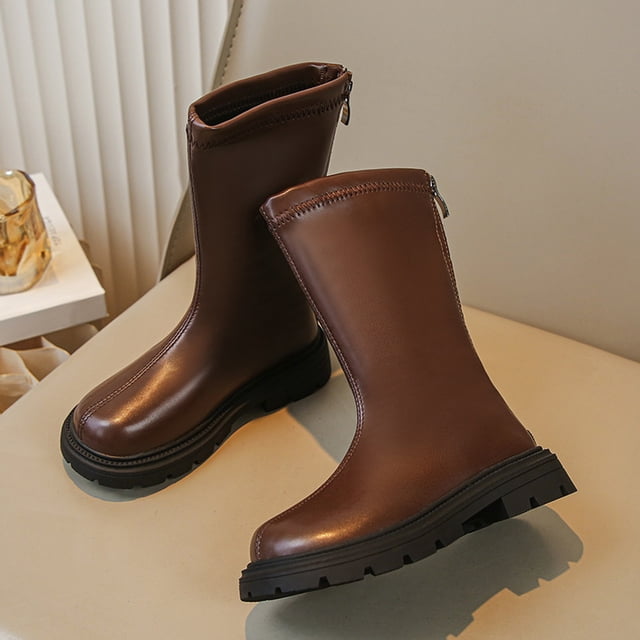 Elvqul Girls Boots,Girls Shoes,Winter Zipper Riding Boot Faux Leather Size 13 Girls