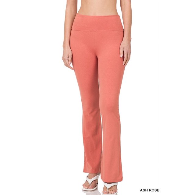 CHUANK Womens & Plus Stretch Cotton Fold-Over High Waist Bootcut Workout Flared Yoga Pants