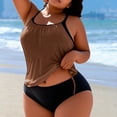 thumbnail image 2 of FAVIPT Plus Size Tropical Beach Tankini 2 Piece Tummy Control Swimssuits Ruched Drawstring Comfy Bathing Suit 2026 Brown,XXXXL, 2 of 5