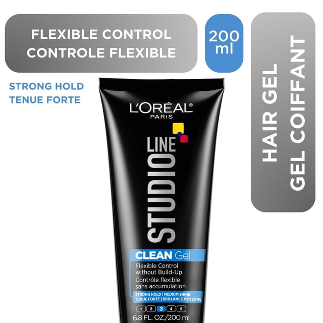 Studio Line Gel Capillaire Propre par L'Oréal Paris en tube Noir de 200 ml, Offrant une Tenue Forte et un Contrôle flexible avec une Définition Propre et une Brillance Moyenne, Convient à Tous les types de Cheveux et un Coiffage Polyvalent Sans Accumulation.