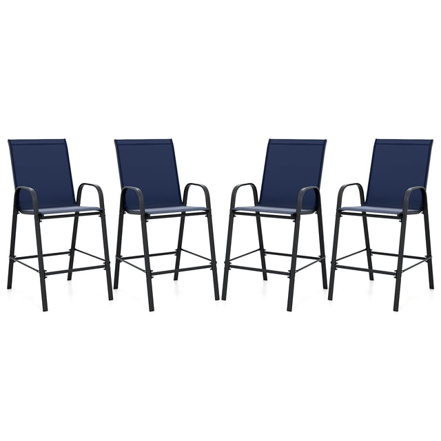 Gymax 4PCS Outdoor Bar Stools 29'' Fabric Bar Height Stools w/ Armrests & Footrest Navy