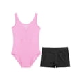 thumbnail image 3 of Moggemol Kids Girls Sheer Mesh Patchwork V-Back Dance Unitards Solid Color Sleeveless Bodysuit with Botty Shorts Set Pink 8, 3 of 7