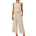 thumbnail image 1 of RKSTN Two Piece Set for Woman Round Neck Solid Color Sleeveless Blouse and Loose Pockets Pants Summer Outfits, 1 of 7