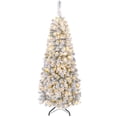 thumbnail image 1 of Costway 4.5 FT Pre-Lit Flocked Pencil Christmas Tree Hinged White, 1 of 10