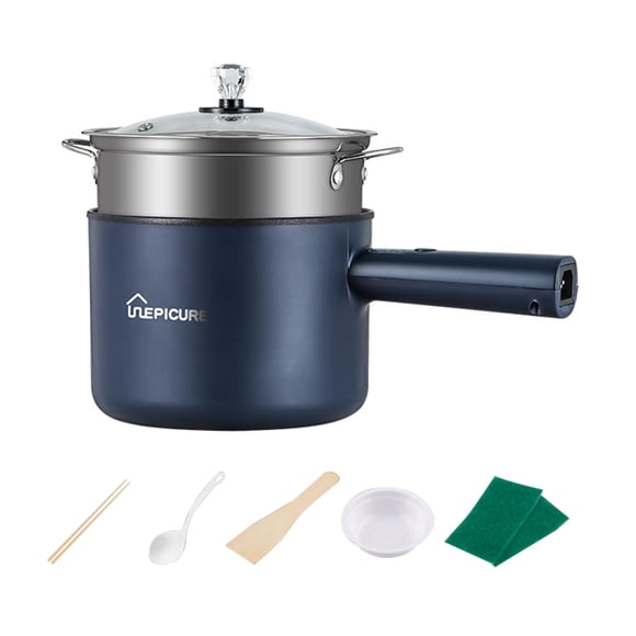 jifeng Pot Électrique Petit Pot Électrique pour Pâtes pour Shabu Shabu Steak Dumpling Bleu avec Cuiseur Vapeur