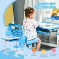 thumbnail image 4 of Qaba Kids Desk and Chair Set Height Adjustable Student Writing Desk, Blue, 4 of 10