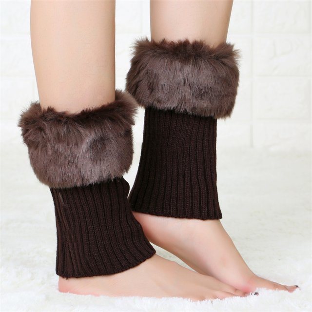 Women Autumn and Winter Short Turned Wool Warm Socks Boots Cover Knitting Wool Leg Protector