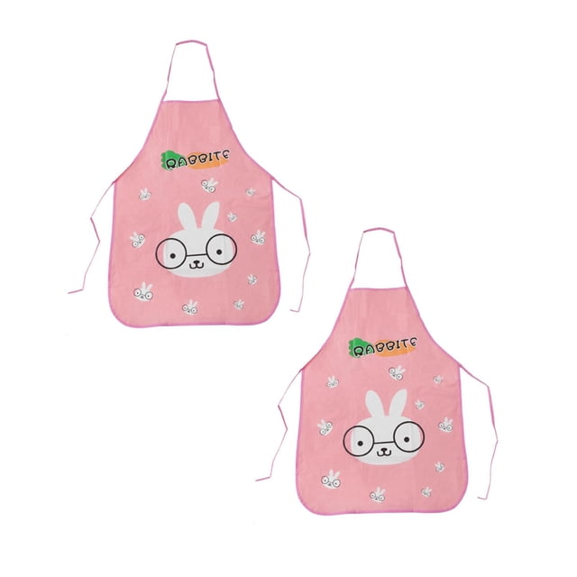 Oleegame 2PC Pretty Apron Korean Version Of Cute Apron Cartoon Design Bust Apron Kitchen Sleeveless Apron Pink