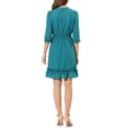 thumbnail image 3 of INSPIRE CHIC Women's Layered Ruffle Hem 3/4 Sleeves Smocked Chiffon A-Line Dress S Lake Green, 3 of 8