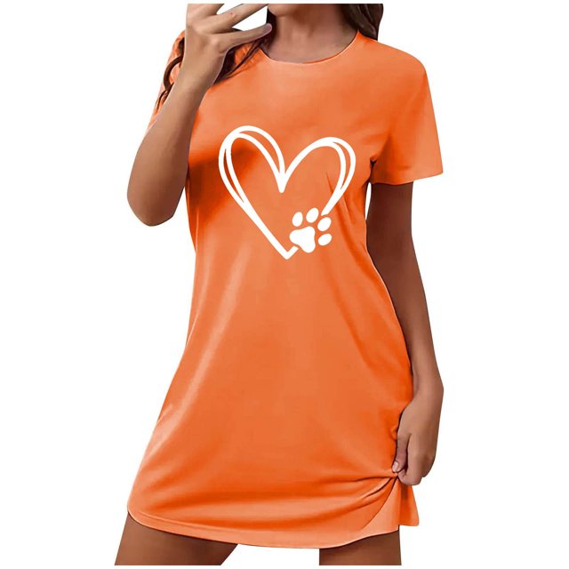 Rbaofujie Peignoirs pour Femmes Nuisette Courte Surdimensionnée pour Femmes Imprimée à Col Rond et Manches Courtes Robe Pyjama d'Halloween pour Femmes