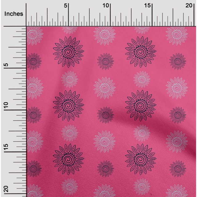 oneOone Silk Tabby Fabric Spiral & Floral Block Decor Fabric Printed BTY 42 Inch Wide