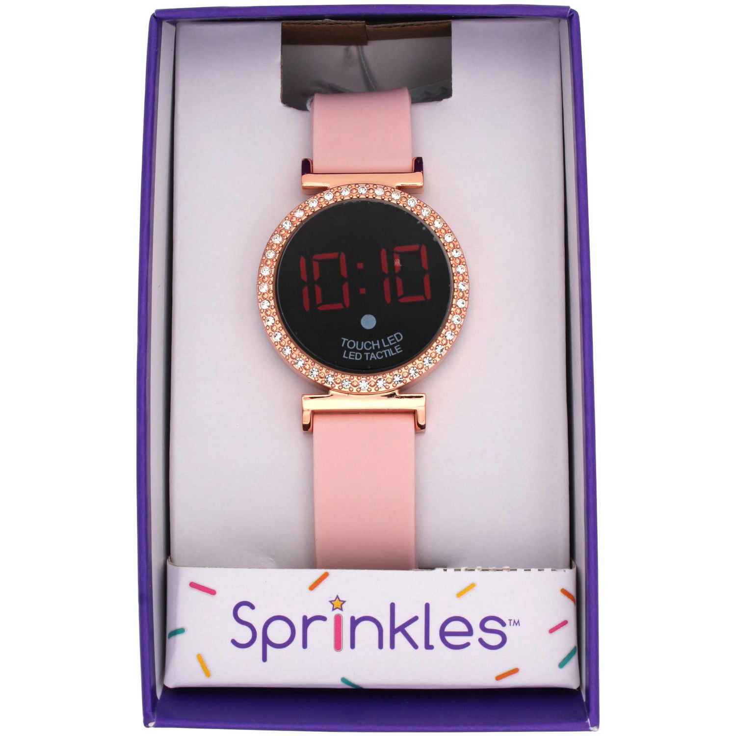 Kids' Pink LED Digital Watch with Crystal Bezel