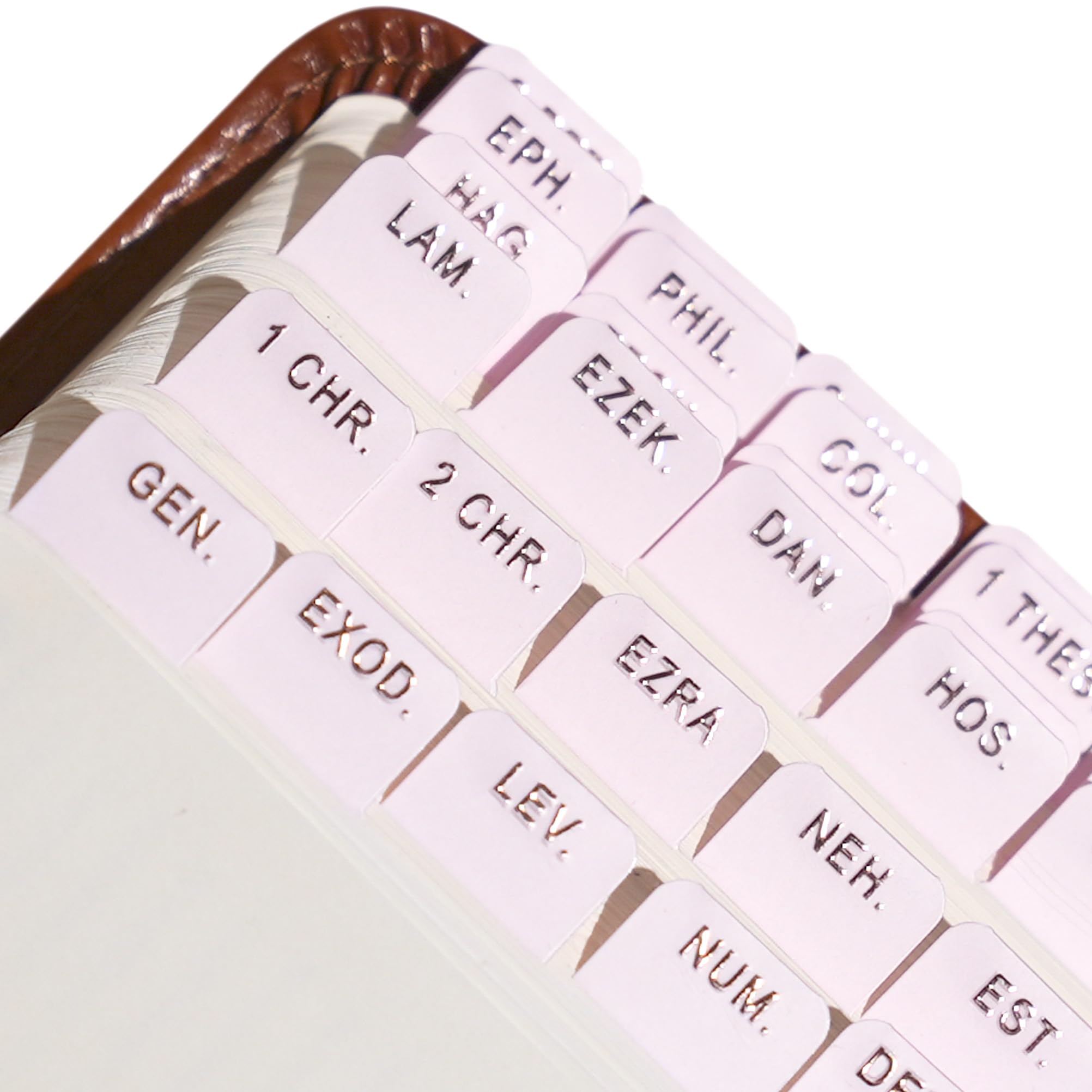 Idyllic Grace - Mini Bible Tabs, Embossed Gold Foil, Journaling, Small Bibles, Study Tool, 90 Tabs, Old and New Testament, Christian, Catholic, Apocrypha, Index Tabs, Matte Laminated - Mini Blushing