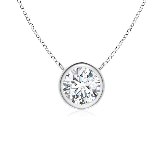 Angara Collier en Diamant Naturel - Collier Solitaire en Diamant Rond Serti Clos en Platine pour Femmes