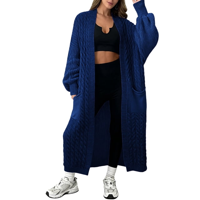 Comdrip Long Cardigans for Women! Long Cardigans for Women Open Front Cable Knit Cardigan Open Front Oversized Draped Sweater Outerwear Fall Cardigans for Women Blue XL