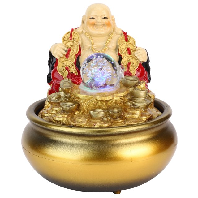 Tabletop Water Fountain, Resin Decorative Golden Tabletop Waterfall, Small For Home Office 13037 Gold EU Plug 220V