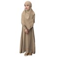 thumbnail image 1 of LUOGENLI Dress Girls Round Neck Ruffled Solid Color Dress with Pattern Flounce Maxi Skirt Sets Girls 2 Piece Outfits Vacation Khaki 9-10Years, 1 of 4