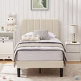 thumbnail image 2 of VECELO Twin Size Bed Frame with Upholstered Adjustable Headboard, Wooden Slats Support/No Box Spring Needed, Beige, 2 of 6