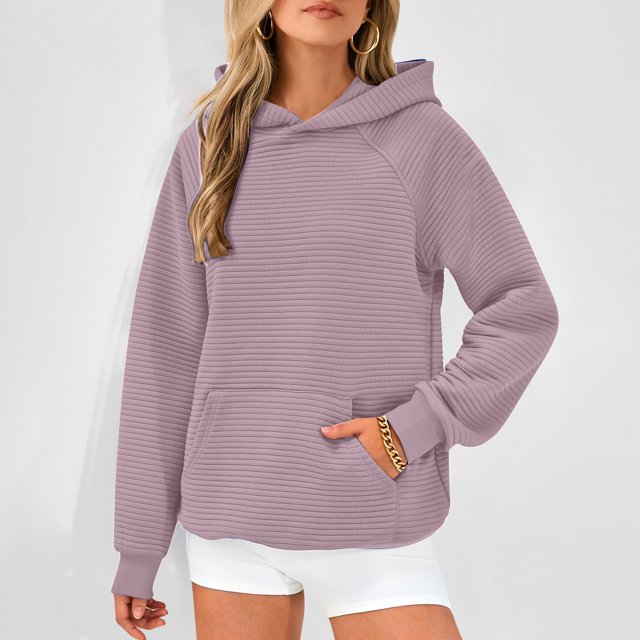 RXIRUCGD Chandail à Capuchon Décontracté pour Femme à Col Rond, Manches Longues, Couleur Unie, Rose, Taille : M