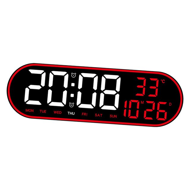 Horloge Murale LED Luminosité Réglable Grand Affichage Réveil Mural Silencieux Rouge