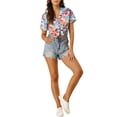 thumbnail image 2 of INSPIRE CHIC Women's Shirts Hawaiian Short Sleeve Tropical Floral Button Down Tops S Light Blue, 2 of 7