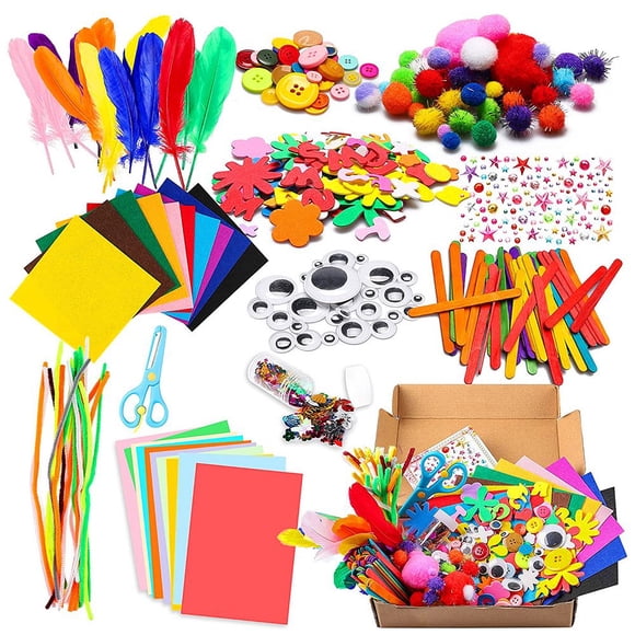 AMERTEER 1000 Pcs Kit d'Artisanat DIY pour Enfants Pompons Créatifs Nettoyeurs de Tuyaux Fleurs en Mousse de Plumes Lettres Crytes