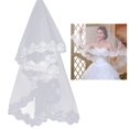 thumbnail image 2 of LEEYNEER Wedding Veil Comb Lace Flower Edge Bridal Accessories (Beige), 2 of 9