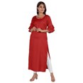 thumbnail image 1 of Moomaya Solid Rayon Kurta For Women bell Sleeve Drawstring Neck Long Ethnic Kurti, 1 of 6