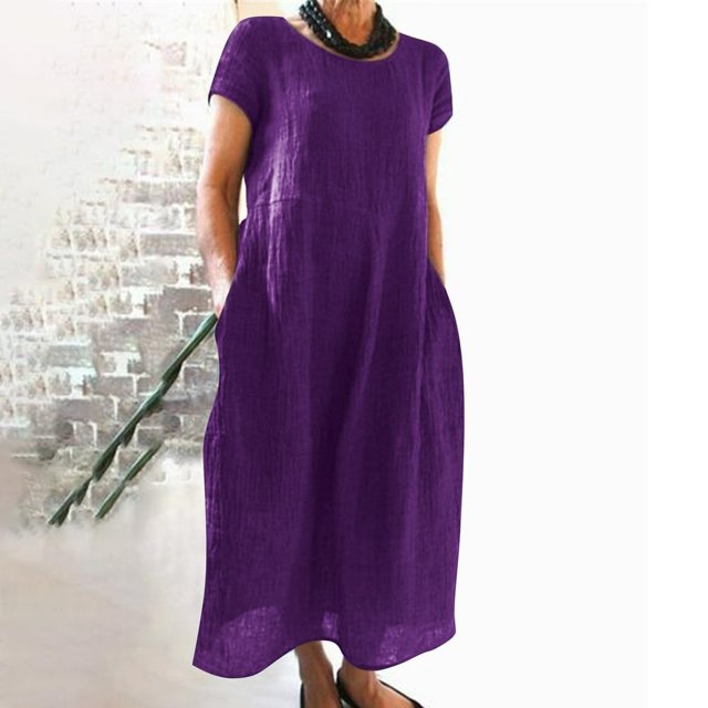 Robe Midi Décontractée à Manches Courtes et Manches Courtes pour Femmes