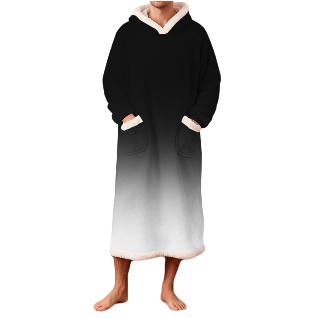 RXMEKW Gradient Fleece Hooded Robe for Men with Pockets, Long Sleeve Bathrobe for Lounging, Print