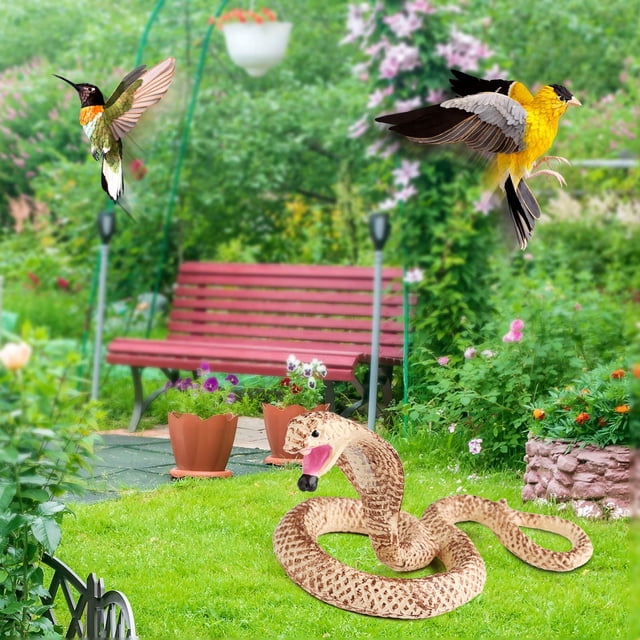 Aodebiao Super Realistic Rubber Snake Drives Away Birds Realistic TPR Fake Snake Suitable For Garden Cobras Rattlesnakes And Venomous Snakes Etc