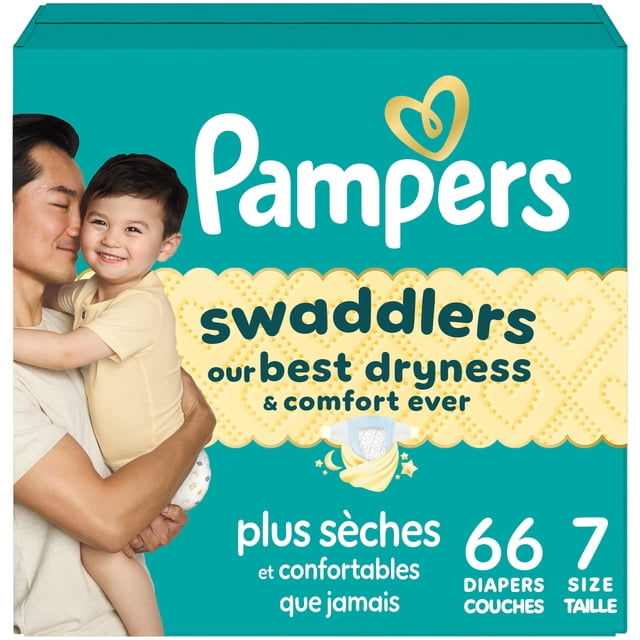 Pampers Swaddlers Diapers, Size S7 (26-50 lbs), Absorbent, Keeps Baby Dry and Comfortable, Skin Safe Disposable Baby Diaper