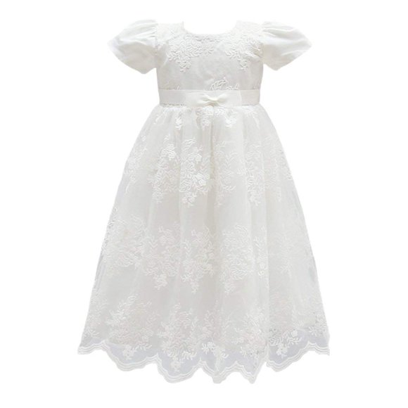 Glamulice Baby Girl Flower Christening Baptism Dress Formal Party Gown Special Occasion Dresses for Toddler Light Ivory White Infant Birthday Holiday Wedding Ceremony Lace Pageant Gowns 12M/ 12-16