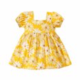 thumbnail image 1 of Penkiiy Robe d'Été pour Bébé Fille, Col Rond, Manches Bouffantes, Nœud, Manches Courtes, Robes Décontractées pour Filles 2-3 Ans Jaune en Liquidation, 1 of 9